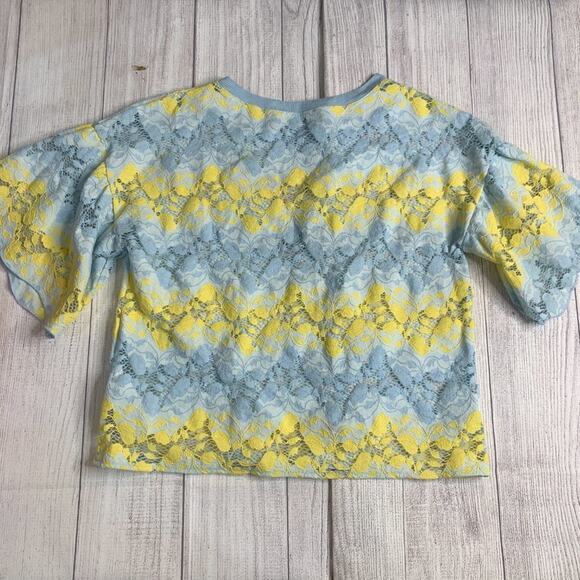 Zara Blue & Yellow Lace Blouse Size Small - Picture 5 of 7